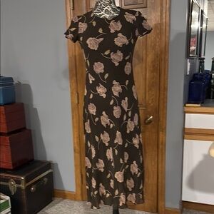 Ann Taylor Brown and Beige Sheath Midi Dress Crew Neck